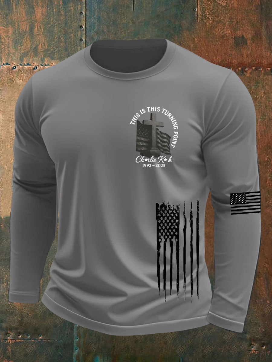 Men's Charlie Kirk Turning Point Printed long sleeve round neck T-shirt