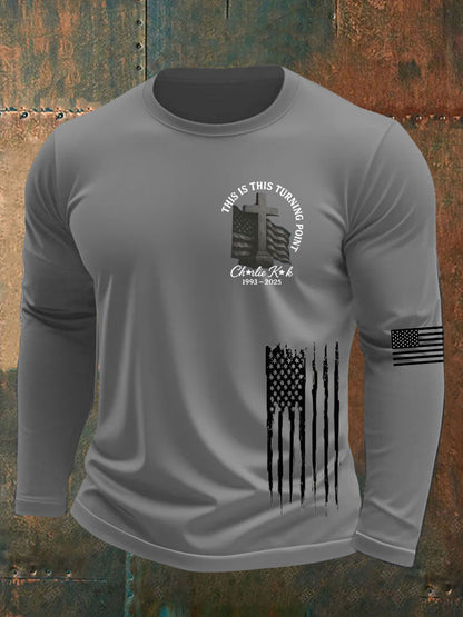 Men's Charlie Kirk Turning Point Printed long sleeve round neck T-shirt