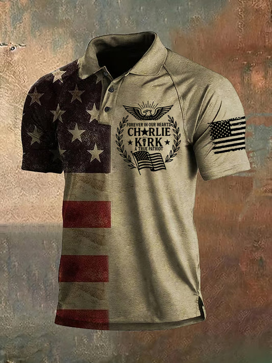 Men's Vintage 'Charlie Kirk' American Flag Print Sweatshirt