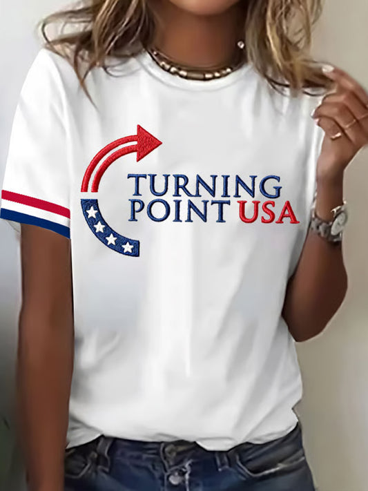 Women's Freedom American Flag Printed Commemorative T-shirt