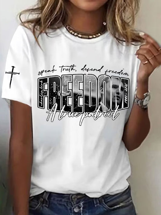 Women's Freedom American Flag Printed Commemorative T-shirt