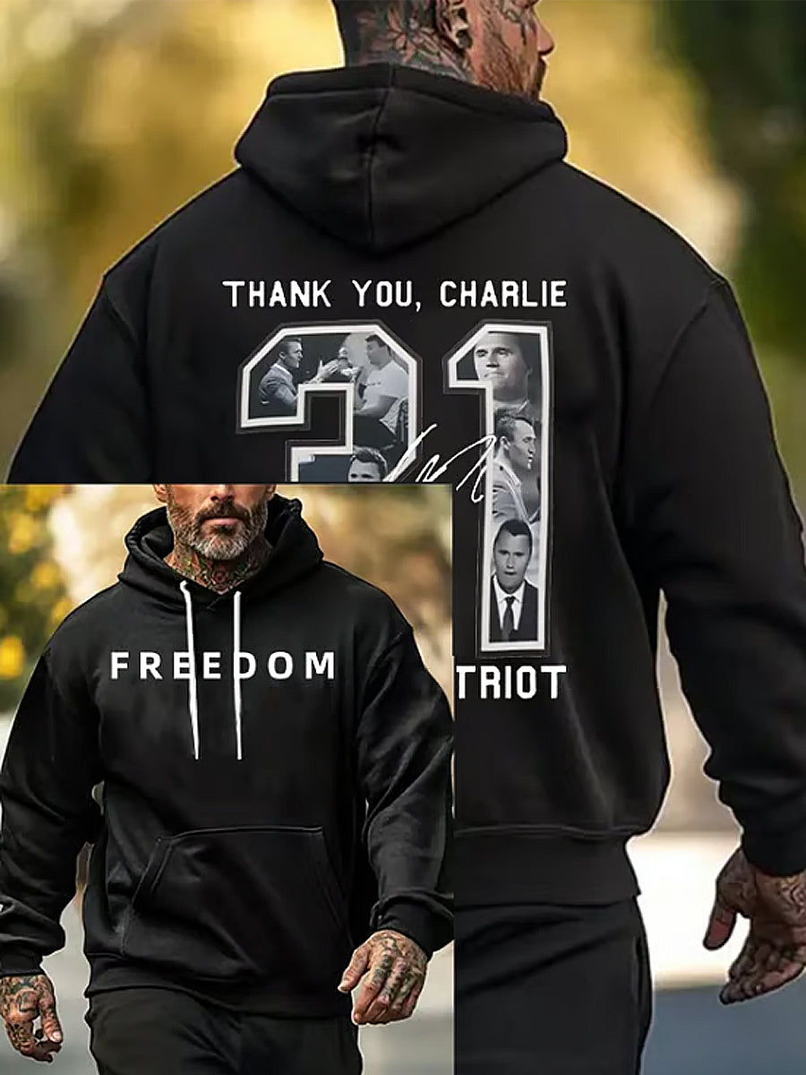 Men's Charlie Kirk Printed Long Sleeved Hooded Sweatshirt