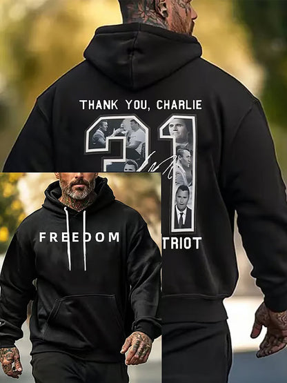 Men's Charlie Kirk Printed Long Sleeved Hooded Sweatshirt