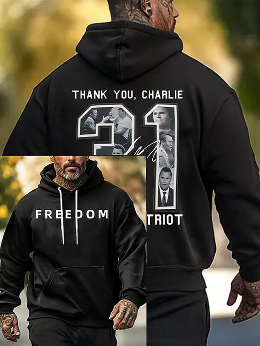 Men's Charlie Kirk Printed Long Sleeved Hooded Sweatshirt