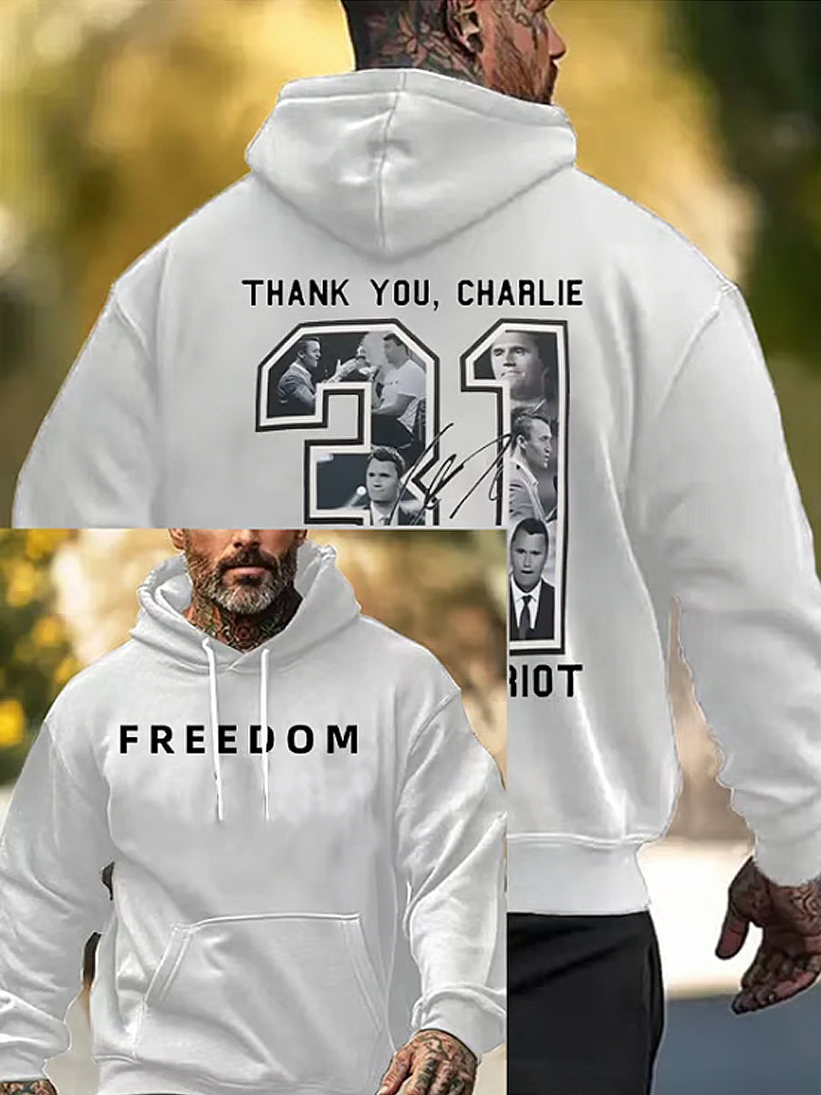 Men's Charlie Kirk Printed Long Sleeved Hooded Sweatshirt