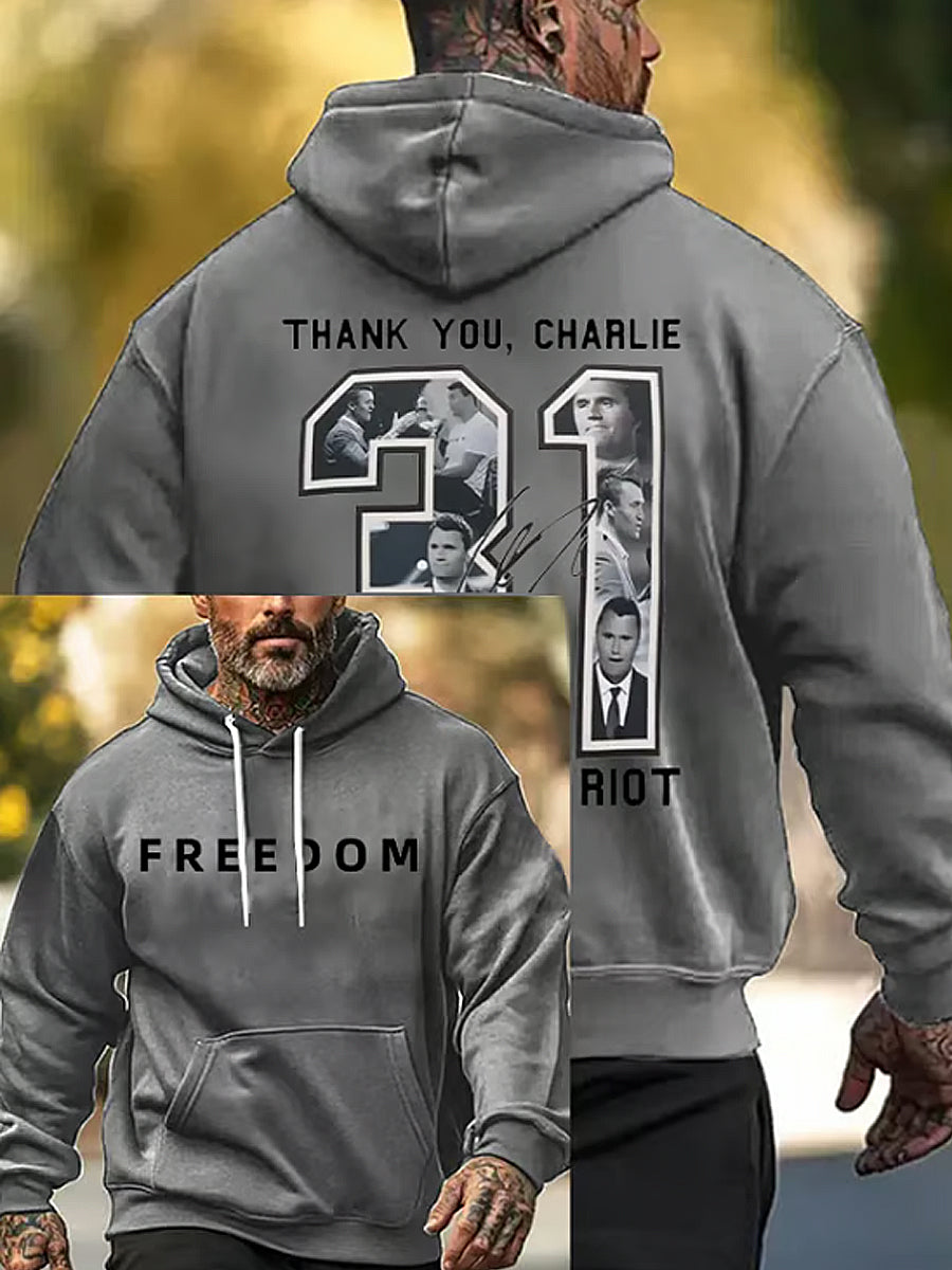 Men's Charlie Kirk Printed Long Sleeved Hooded Sweatshirt