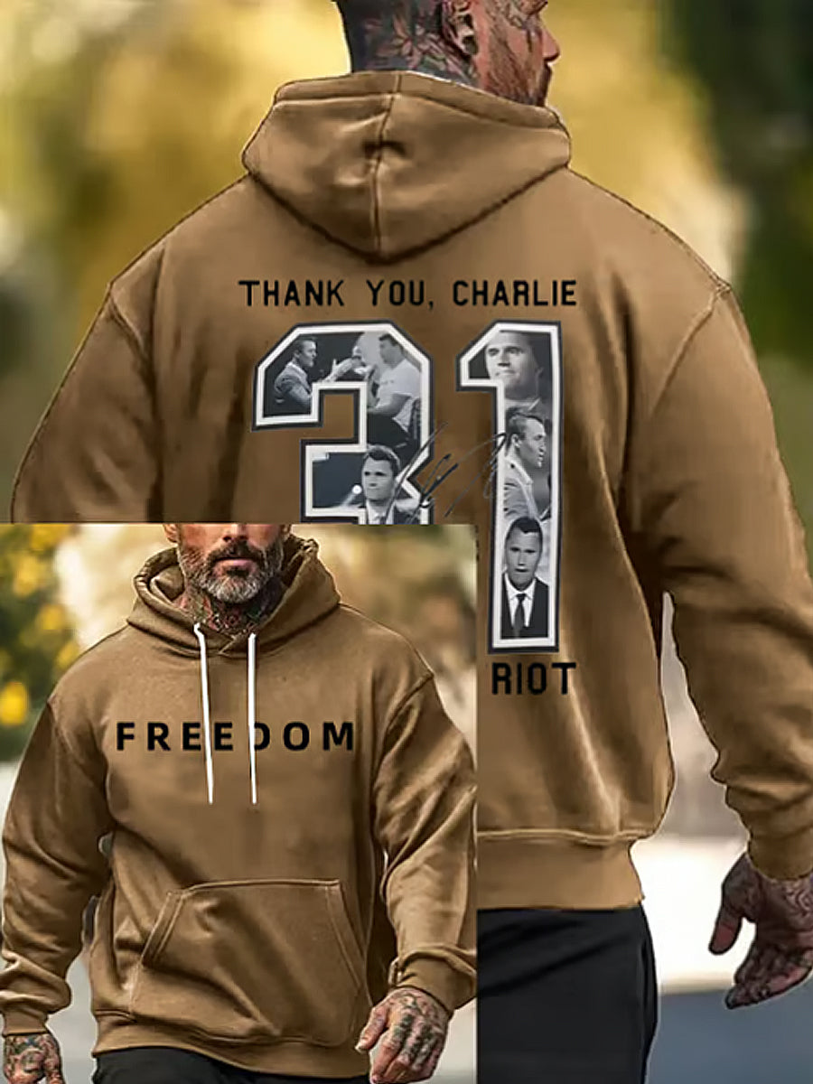 Men's Charlie Kirk Printed Long Sleeved Hooded Sweatshirt