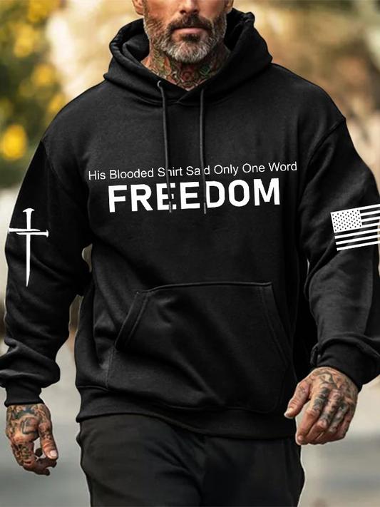 Men's Freedom Printed Oversized Drop-Shoulder Hoodie with Pockets