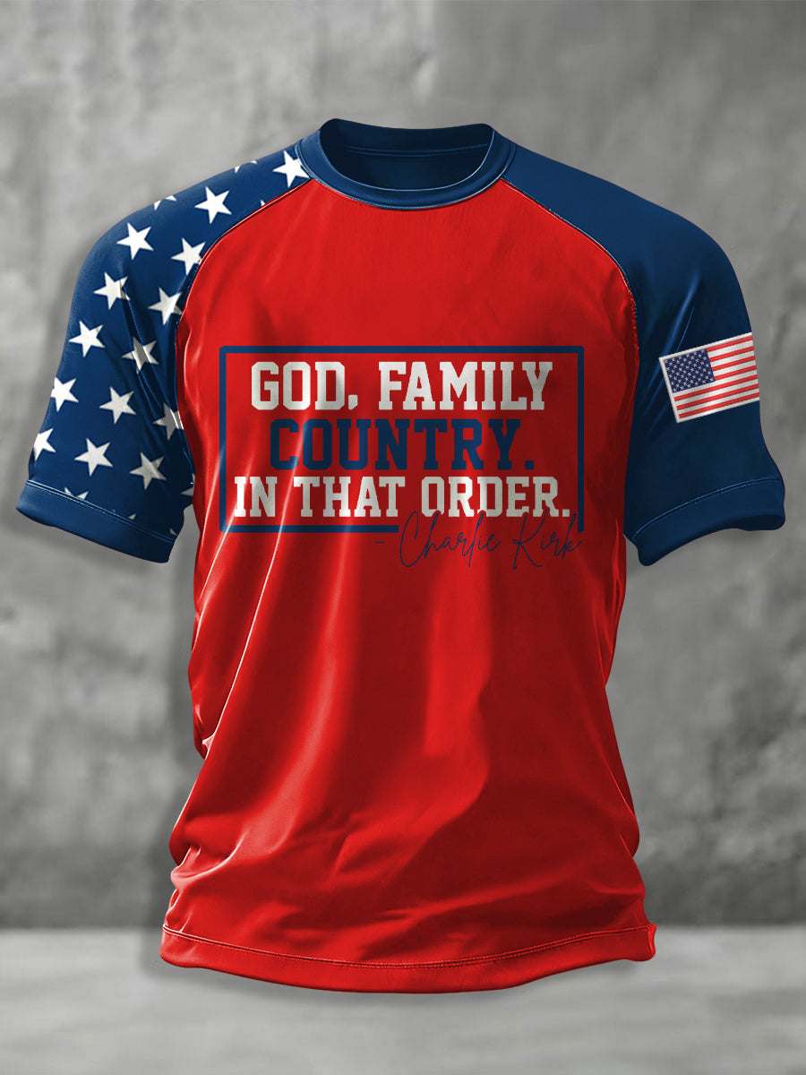 Men's God Family Country In That Order Print short sleeve t-shirt