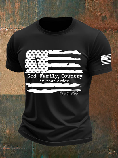 Men's God Family Country Charlie Kirk Printed T-shirt