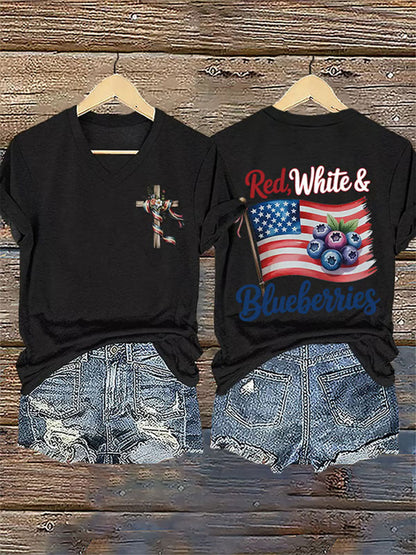 Women's Red White & Blueberries Casual T-Shirt