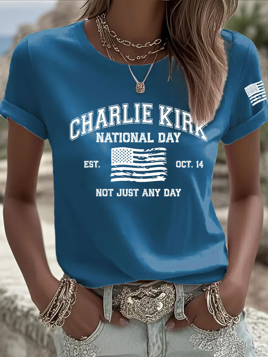 Women's CK National Day Printed Casual T-Shirt