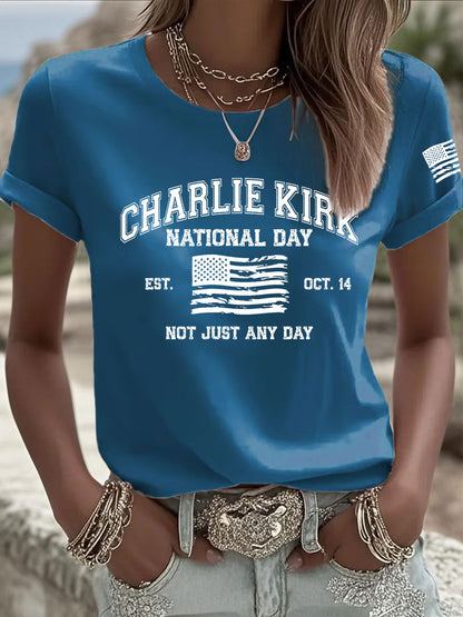 Women's CK National Day Printed Casual T-Shirt