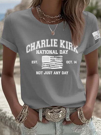 Women's CK National Day Printed Casual T-Shirt