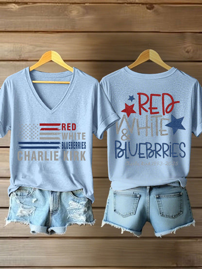 Women's Red, White & Blueberries V-neck T-shirts