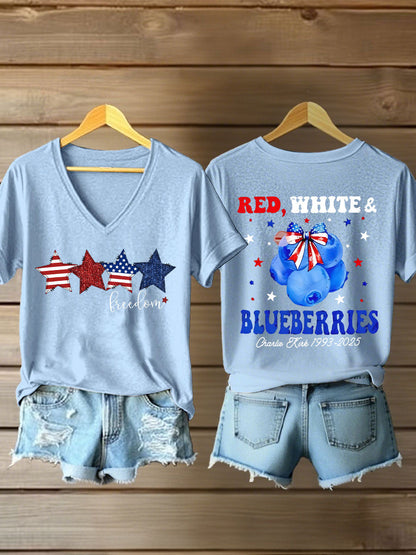 Women's Red, White & Blueberries V-neck T-shirts
