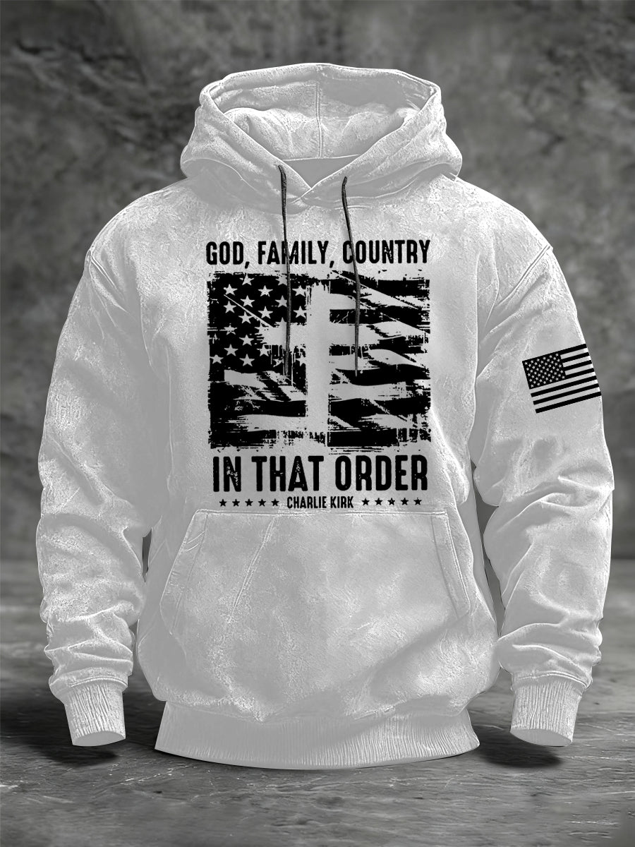 Men's God Family Country Charlie Kirk Oversized Drop-Shoulder Hoodie with Pockets
