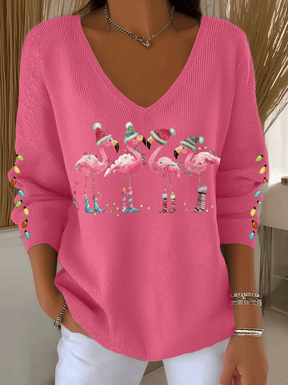 Women's Flamingo wearing Santa hat Printed Tops