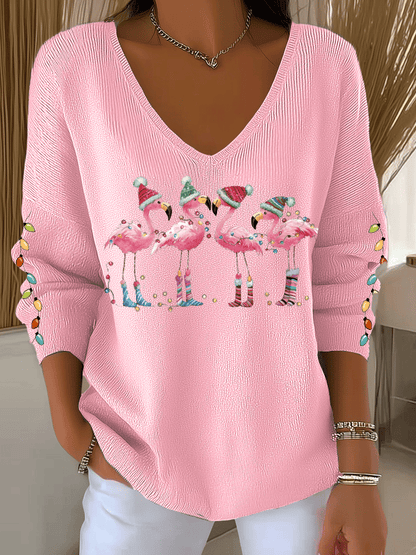 Women's Flamingo wearing Santa hat Printed Tops