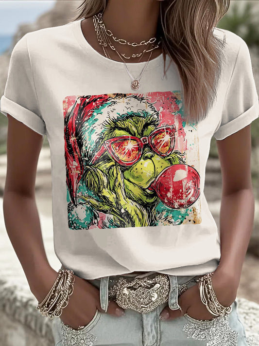 Women's Merry Christmas Print short-sleeved T-shirt