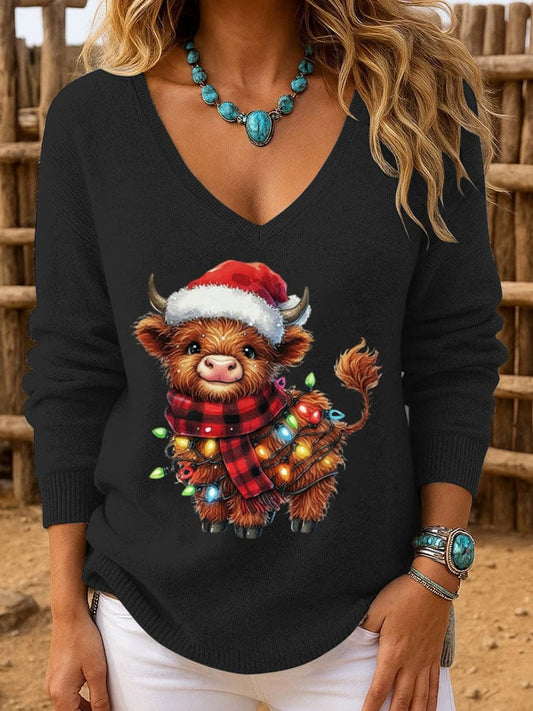 Women's  Christmas Highland Cattle Printed Tops