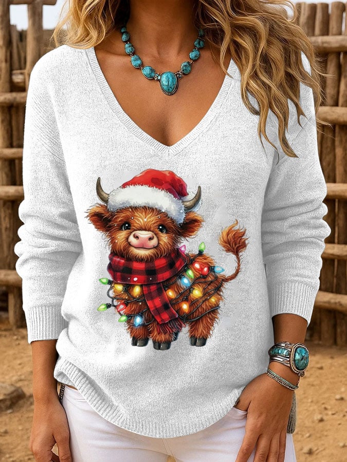 Women's  Christmas Highland Cattle Printed Tops