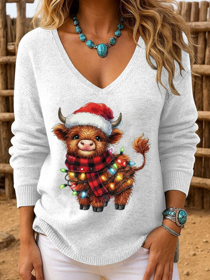 Women's  Christmas Highland Cattle Printed Tops
