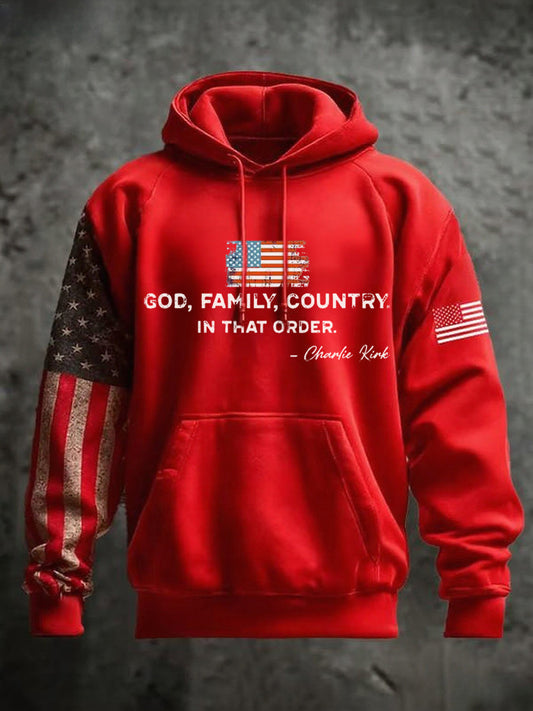 Men's God Family Country In That Order Printed Hoodie