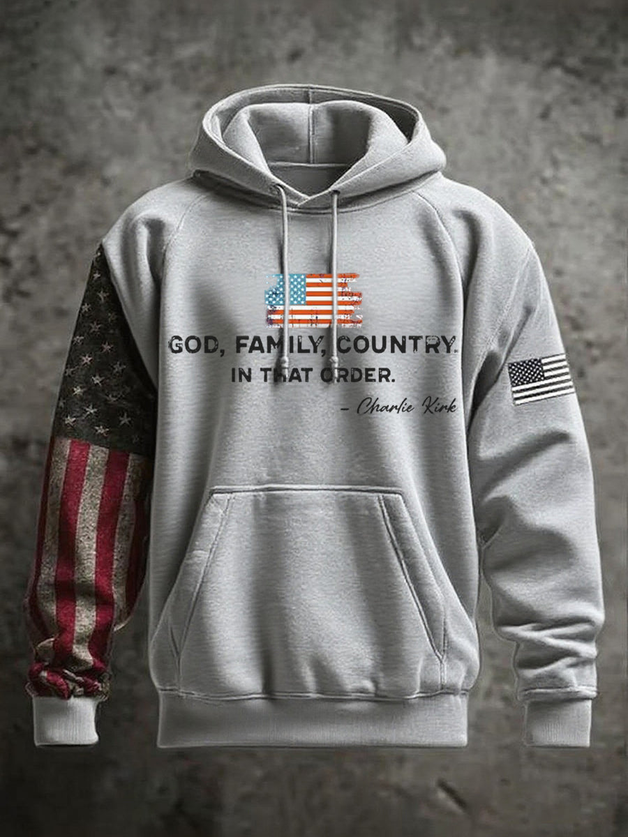 Men's God Family Country In That Order Printed Hoodie