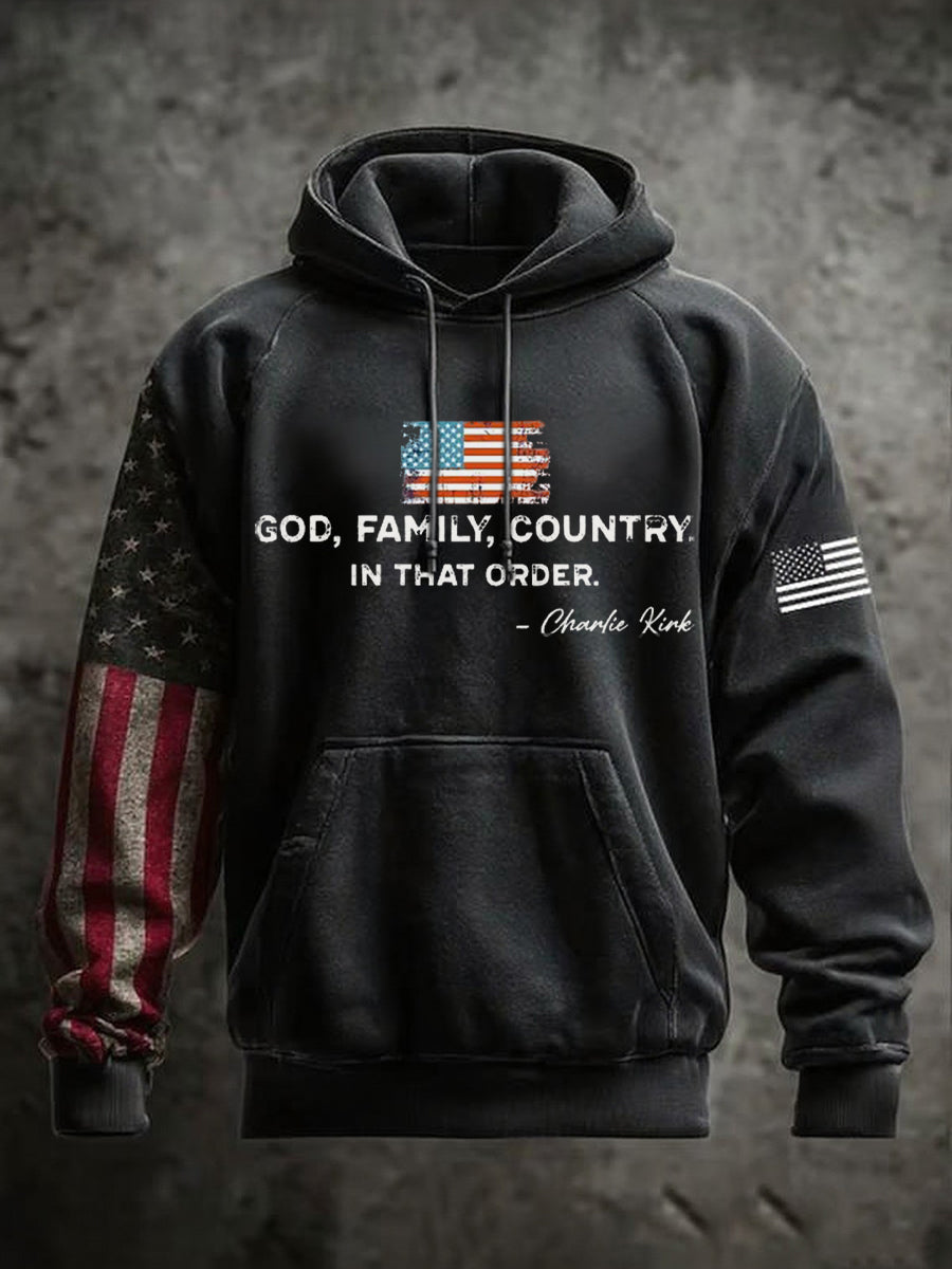 Men's God Family Country In That Order Printed Hoodie