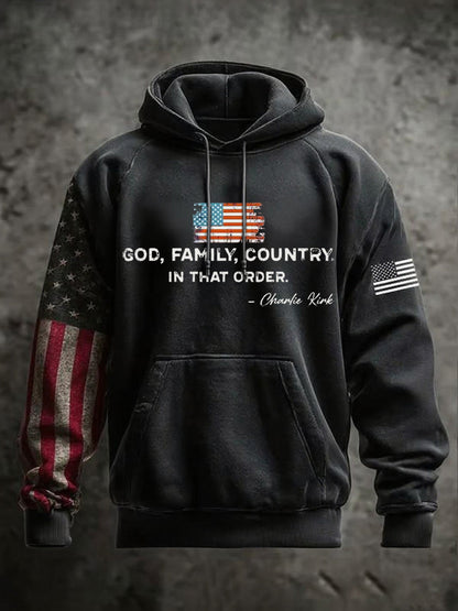 Men's God Family Country In That Order Printed Hoodie