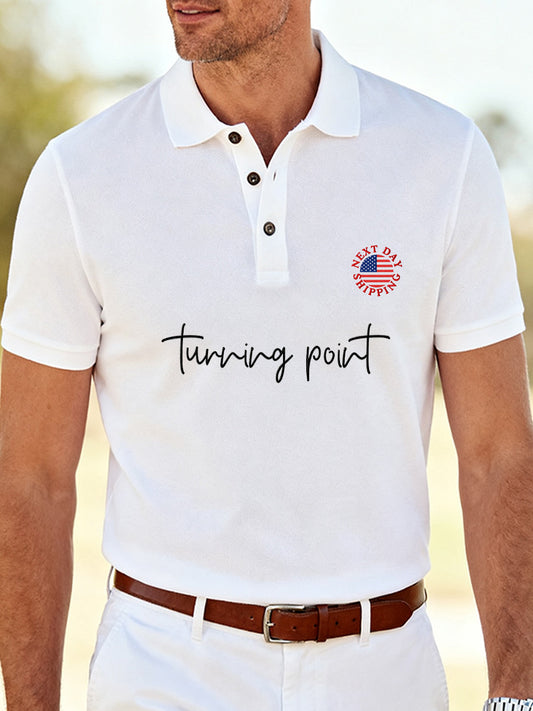 Men's Retro Print Turning Point Commemorative Polo Shirt