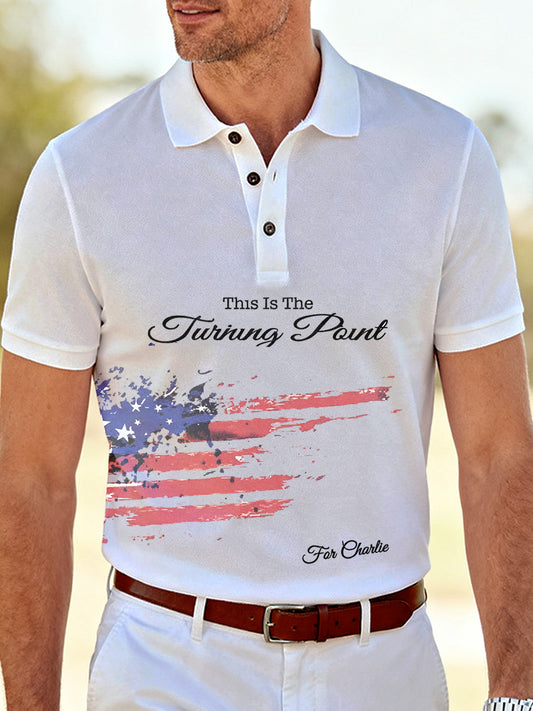 Men's Retro Print Turning Point Commemorative Polo Shirt