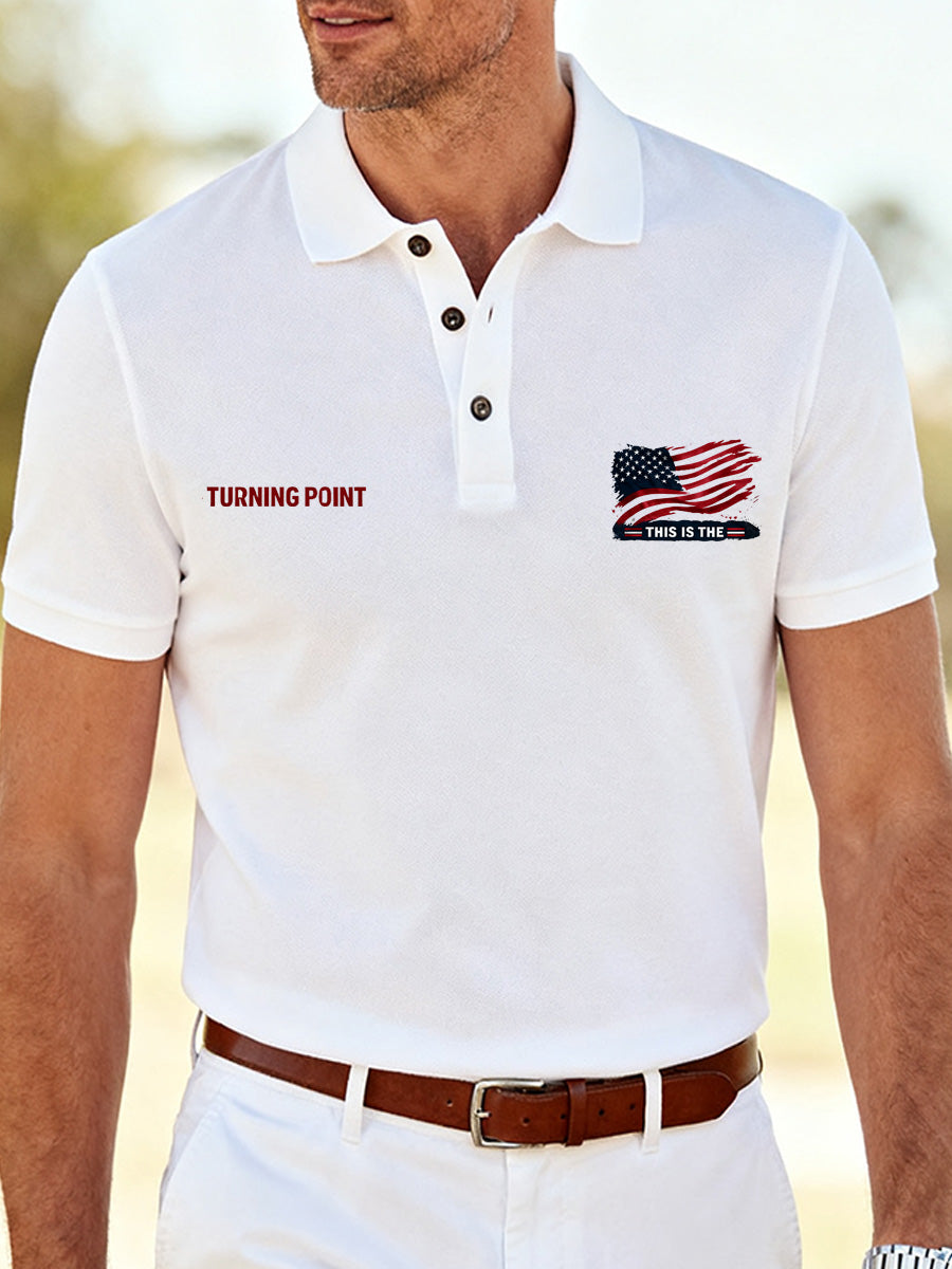 Men's Retro Print Turning Point Commemorative Polo Shirt