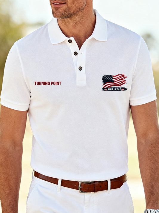 Men's Retro Print Turning Point Commemorative Polo Shirt