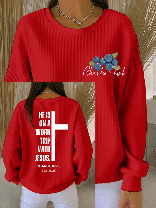 Women's He's On A Work Trip With Jesus Sweatshirt