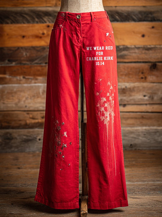 Women's western style we wear red for Charlie Kirk 10.14 casual pants