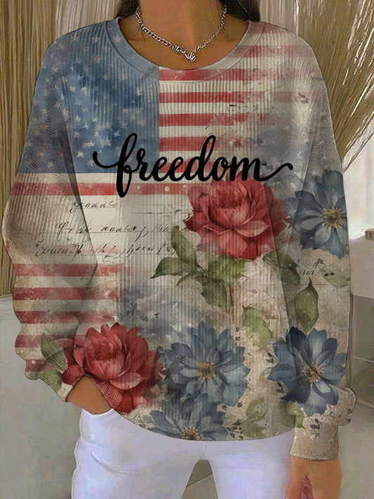 Women's Freedom Ribbed Round-Neck Sweatshirt