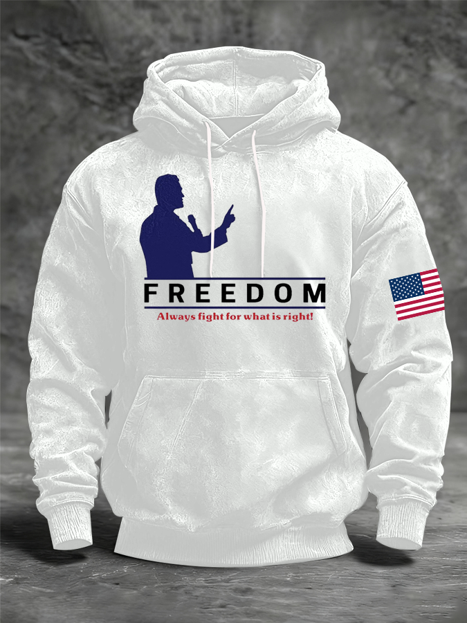 Men's Freedom Printed Oversized Drop-Shoulder Hoodie with Pockets