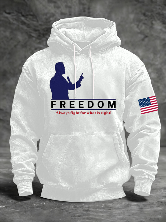 Men's Freedom Printed Oversized Drop-Shoulder Hoodie with Pockets