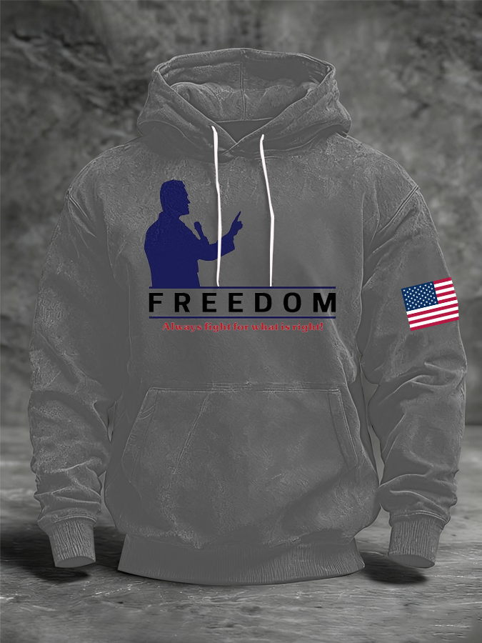 Men's Freedom Printed Oversized Drop-Shoulder Hoodie with Pockets