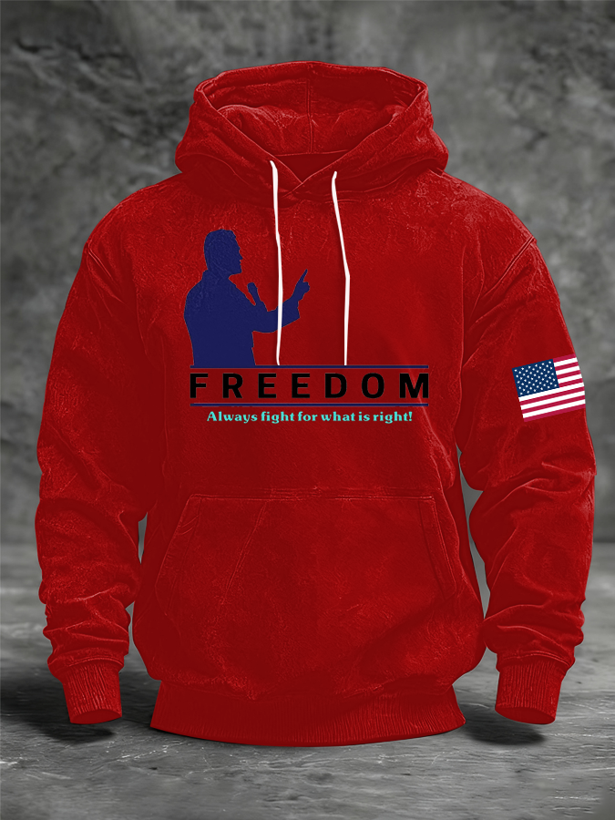 Men's Freedom Printed Oversized Drop-Shoulder Hoodie with Pockets