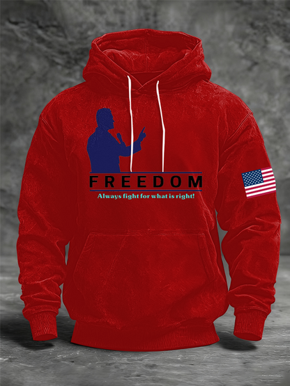 Men's Freedom Printed Oversized Drop-Shoulder Hoodie with Pockets