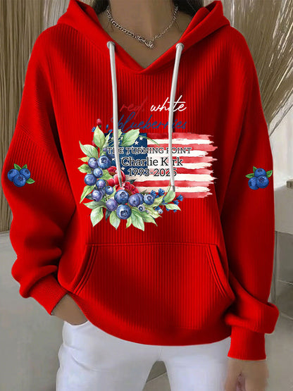 Women's Red White and Blueberries Print Casual Hoodie