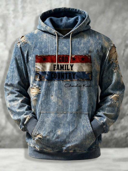 Men's God Family Country In That Order Print Oversized Hoodie
