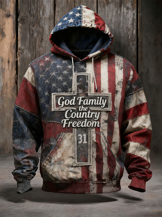 Men's This Is Our God Family Country Freedom 31 Oversized Drop-Shoulder Hoodie With Pockets