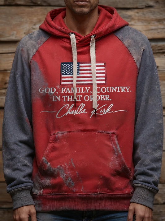 Men's God Family Country In That Order Print Hoodie