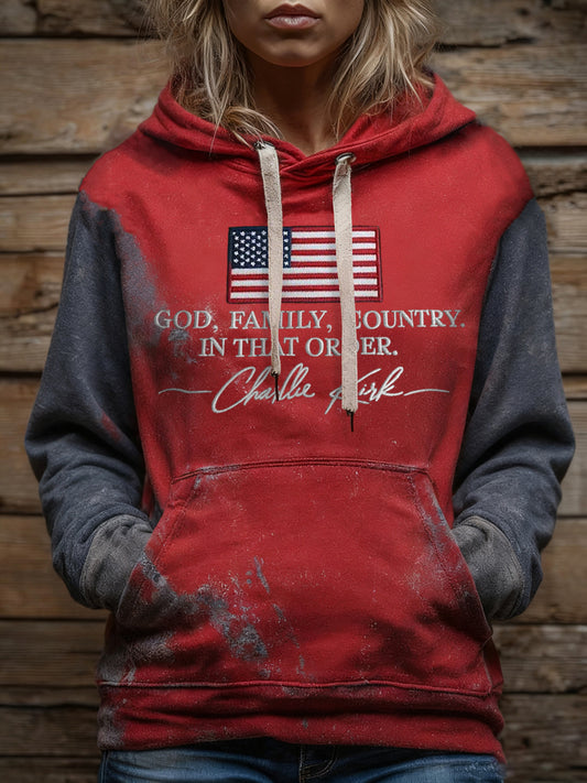Women's God Family Country In That Order Print Hoodie
