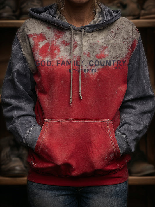 Women's God Family Country In That Order Print Hoodie