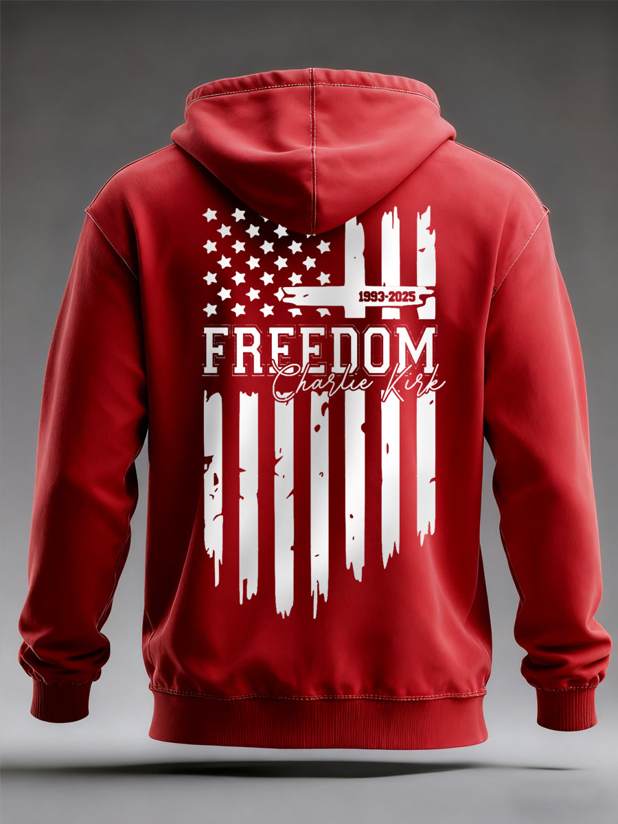 Men's Freedom Charlie Kirk US Flag Print Hoodie